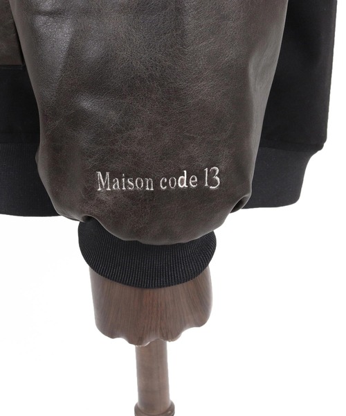 Maison code 13(メゾンコードサーティーン)の「mj11803- Wool Like Synthetic Leather Stadium Jacket スタジアムジャケット(M26W-09)(スタジャン・メンズ・ブラック/チャコール・S/M/L)」の17枚目の写真