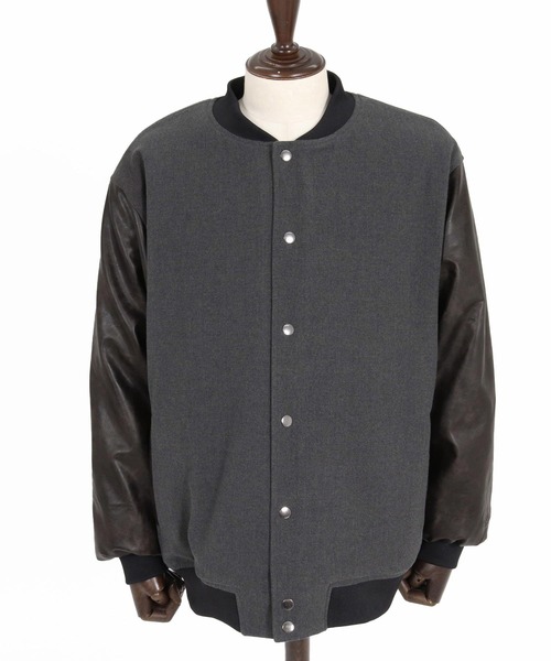 Maison code 13(メゾンコードサーティーン)の「mj11803- Wool Like Synthetic Leather Stadium Jacket スタジアムジャケット(M26W-09)(スタジャン・メンズ・ブラック/チャコール・S/M/L)」の18枚目の写真