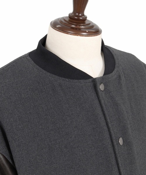 Maison code 13(メゾンコードサーティーン)の「mj11803- Wool Like Synthetic Leather Stadium Jacket スタジアムジャケット(M26W-09)(スタジャン・メンズ・ブラック/チャコール・S/M/L)」の20枚目の写真