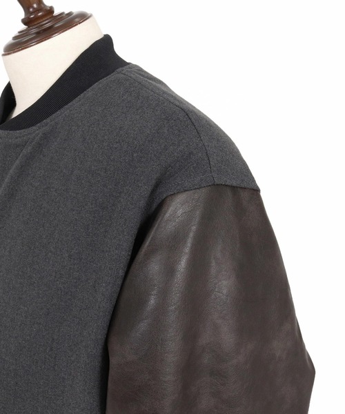 Maison code 13(メゾンコードサーティーン)の「mj11803- Wool Like Synthetic Leather Stadium Jacket スタジアムジャケット(M26W-09)(スタジャン・メンズ・ブラック/チャコール・S/M/L)」の21枚目の写真