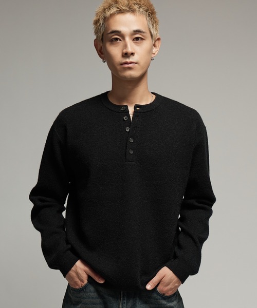 SINSS(シンス)の「Washable henley knit / ウォッシャブルヘンリーニット(ニット/セーター・メンズ・オレンジ/グレー/ブラウン/ブラック/チャコール/コバルトブルー・SMALL/X-SMALL/LARGE/MEDIUM)」の1枚目の写真