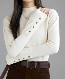【26年秋冬新作】ロングカフス ボタンデザイン ハイネック ニット プルオーバー