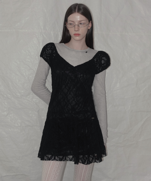 GROWHIDE（グロウハイド）の「シアードレースシャーリングツーウェイミニワンピース_ブラック（ワンピース・レディース・ブラック・FREE）」の7枚目の写真