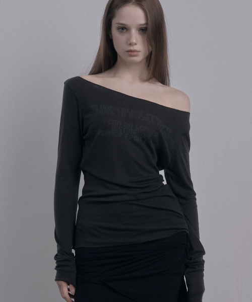DAMIO(ダミオ)の「フェードレタリングシアートップ(チャコール)(Tシャツ/カットソー・レディース・その他・FREE)」の1枚目の写真