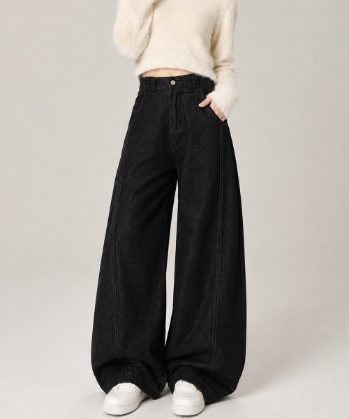 Miniministore(ミニミニストア)の「ワイドデニムパンツ ハイウエストジーンズ(デニムパンツ・レディース・ブラック・M/XL/S/L)」の3枚目の写真