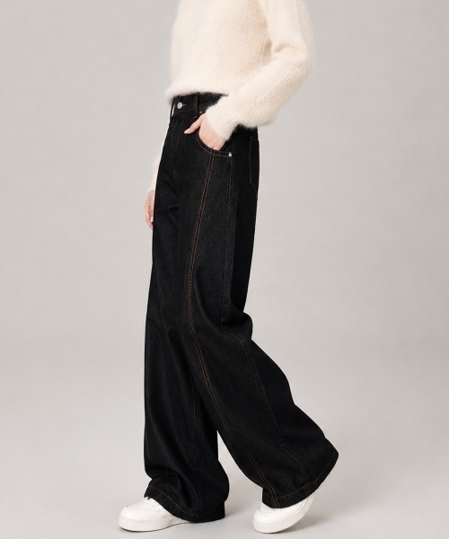 Miniministore(ミニミニストア)の「ワイドデニムパンツ ハイウエストジーンズ(デニムパンツ・レディース・ブラック・M/XL/S/L)」の4枚目の写真