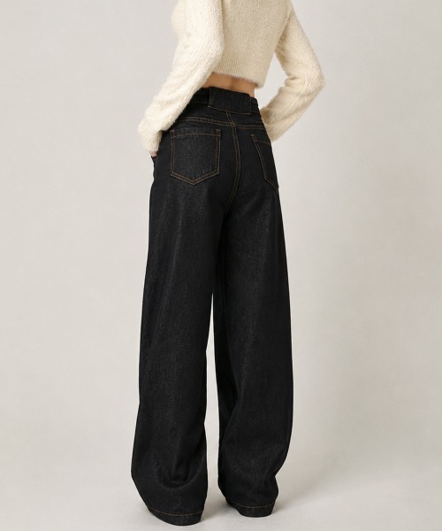Miniministore(ミニミニストア)の「ワイドデニムパンツ ハイウエストジーンズ(デニムパンツ・レディース・ブラック・M/XL/S/L)」の5枚目の写真