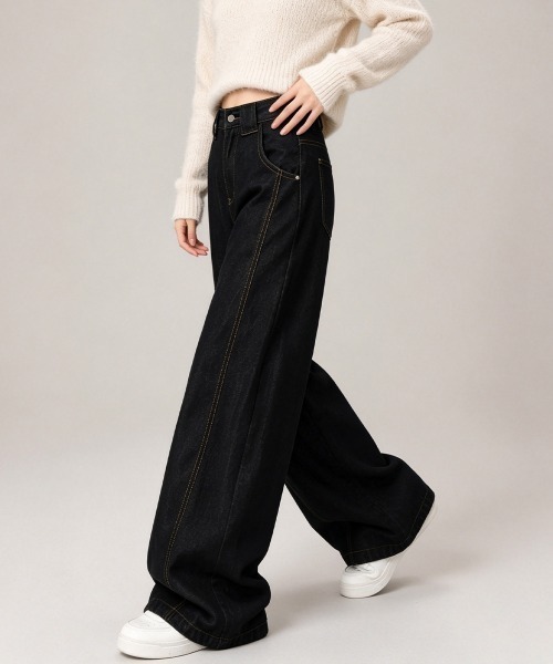 Miniministore(ミニミニストア)の「ワイドデニムパンツ ハイウエストジーンズ(デニムパンツ・レディース・ブラック・M/XL/S/L)」の13枚目の写真