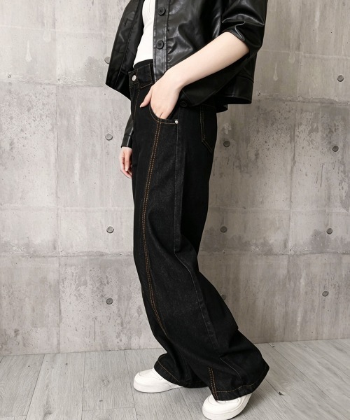 Miniministore(ミニミニストア)の「ワイドデニムパンツ ハイウエストジーンズ(デニムパンツ・レディース・ブラック・M/XL/S/L)」の17枚目の写真