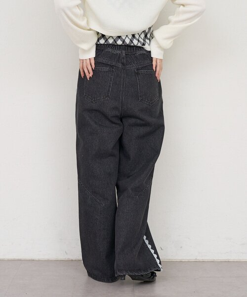 continuer de NICE CLAUP(コンティニューデナイスクラップ)の「脇レースラインワイドデニムパンツ(デニムパンツ・レディース・ブラック/ブルー・FREE)」の12枚目の写真