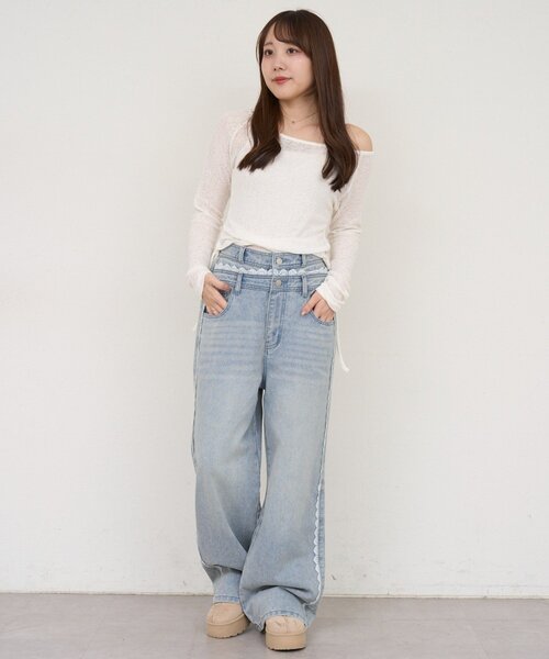 continuer de NICE CLAUP(コンティニューデナイスクラップ)の「脇レースラインワイドデニムパンツ(デニムパンツ・レディース・ブラック/ブルー・FREE)」の15枚目の写真