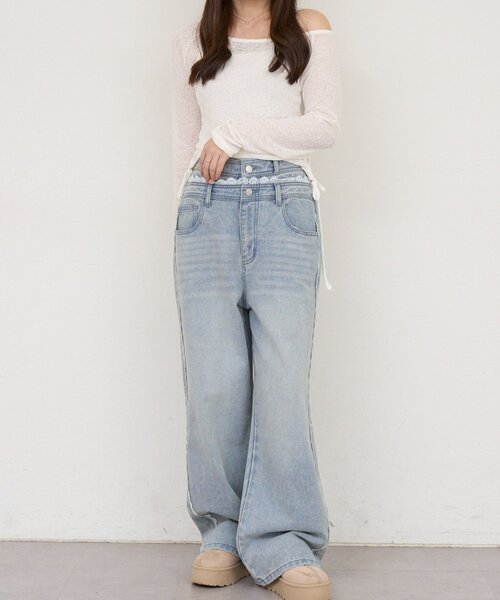 continuer de NICE CLAUP(コンティニューデナイスクラップ)の「脇レースラインワイドデニムパンツ(デニムパンツ・レディース・ブラック/ブルー・FREE)」の16枚目の写真