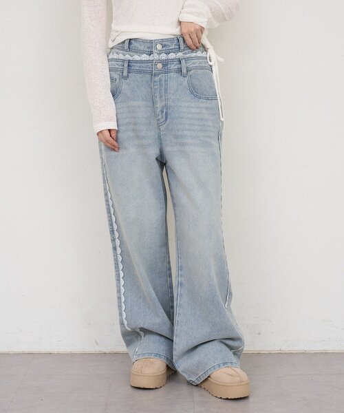 continuer de NICE CLAUP(コンティニューデナイスクラップ)の「脇レースラインワイドデニムパンツ(デニムパンツ・レディース・ブラック/ブルー・FREE)」の18枚目の写真