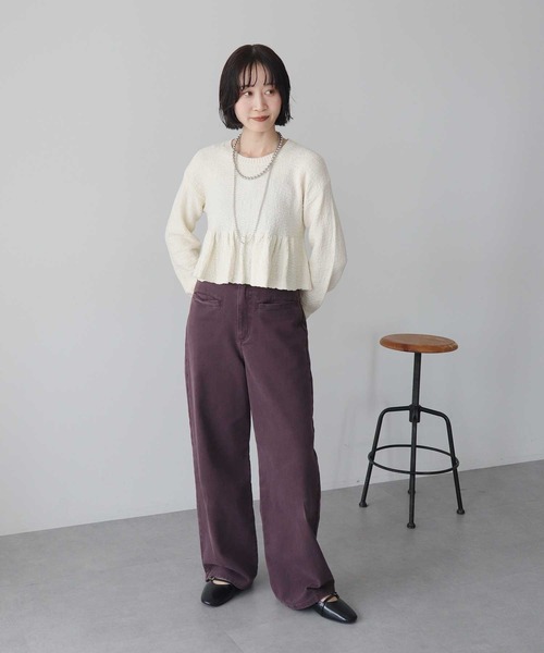 earth music&ecology(アースミュージックアンドエコロジー)の「クロップドペプラムニットプルオーバー(Tシャツ/カットソー・レディース・イエロー/オフホワイト/グレー・FREE)」の10枚目の写真