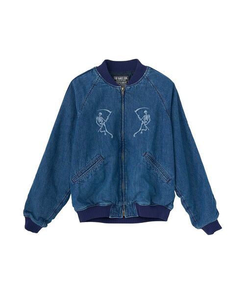 HYSTERIC GLAMOUR(ヒステリックグラマー)の「THE RIPPER刺繍 デニムスカジャン(スカジャン・メンズ・ライトインディゴブルー・X-LARGE/LARGE/MEDIUM/SMALL)」の1枚目の写真