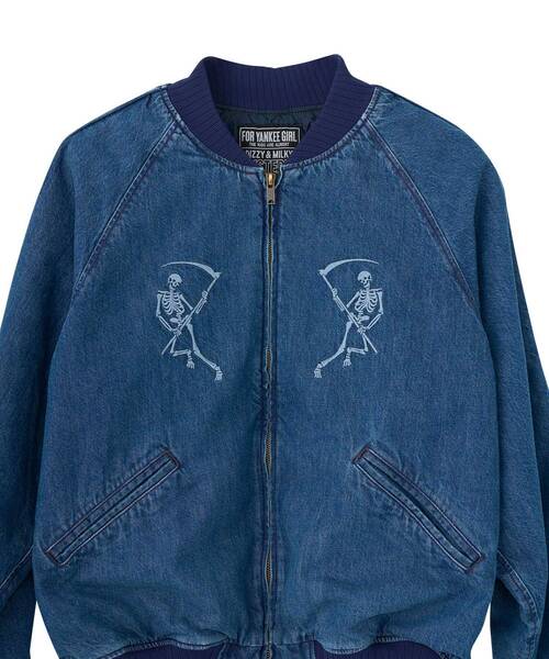 HYSTERIC GLAMOUR(ヒステリックグラマー)の「THE RIPPER刺繍 デニムスカジャン(スカジャン・メンズ・ライトインディゴブルー・X-LARGE/LARGE/MEDIUM/SMALL)」の3枚目の写真