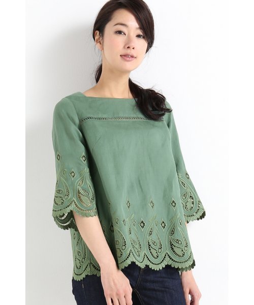 FIGARO Paris(フィガロパリ)の「カットワークレース ブラウス◆(シャツ/ブラウス・レディース・ホワイト/グリーン・38/36)」の18枚目の写真