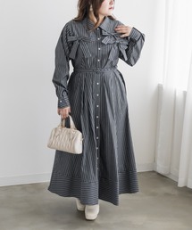 CLETTE（クレット）の「ストライプ柄リボンシャツワンピース（ワンピース）」