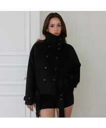 Double-Breasted Wool Crop Coat [Black]