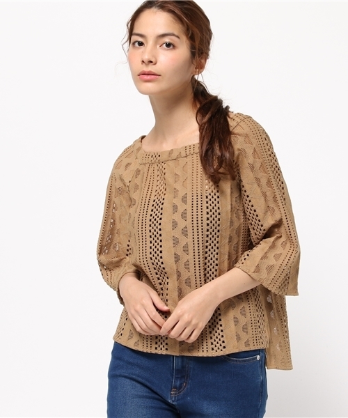 DouDou（ドゥドゥ）の「レーススクエアブラウス（シャツ/ブラウス・レディース・キャメル/ブラック・FREE）」の10枚目の写真