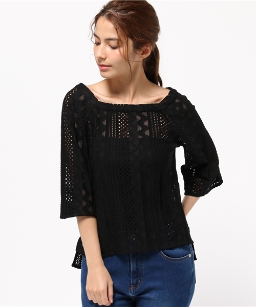 DouDou（ドゥドゥ）の「レーススクエアブラウス（シャツ/ブラウス・レディース・キャメル/ブラック・FREE）」の11枚目の写真