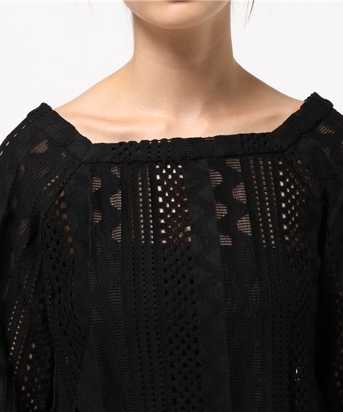 DouDou（ドゥドゥ）の「レーススクエアブラウス（シャツ/ブラウス・レディース・キャメル/ブラック・FREE）」の6枚目の写真