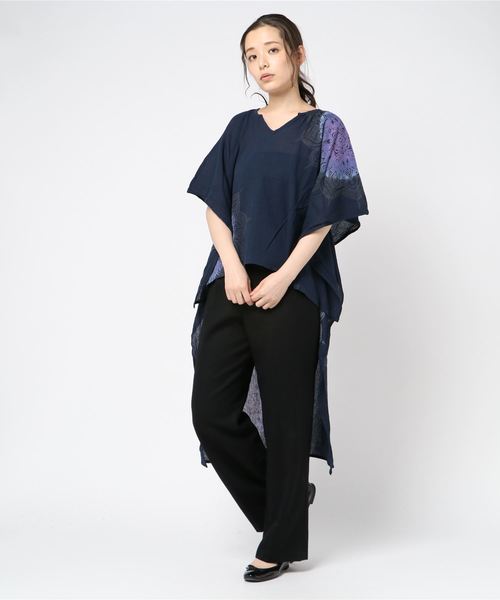 チャイハネ（チャイハネ）の「【チャイハネ】yul 曼荼羅模様ハイローヘムビッグシルエットワンピース（ワンピース・レディース・ホワイト/ネイビー/オレンジ/ミント/イエロー/ブラック×ブルー/パープル/カーキ・FREE）」の19枚目の写真