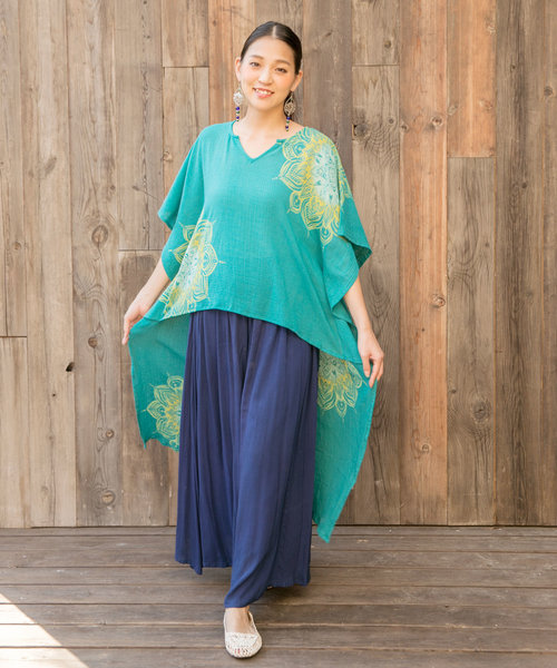 チャイハネ（チャイハネ）の「【チャイハネ】yul 曼荼羅模様ハイローヘムビッグシルエットワンピース（ワンピース・レディース・ホワイト/ネイビー/オレンジ/ミント/イエロー/ブラック×ブルー/パープル/カーキ・FREE）」の18枚目の写真