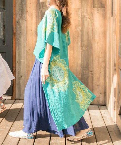 チャイハネ（チャイハネ）の「【チャイハネ】yul 曼荼羅模様ハイローヘムビッグシルエットワンピース（ワンピース・レディース・ホワイト/ネイビー/オレンジ/ミント/イエロー/ブラック×ブルー/パープル/カーキ・FREE）」の16枚目の写真