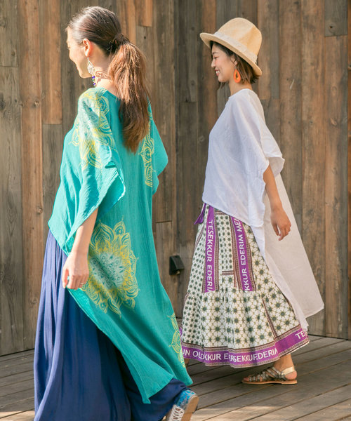 チャイハネ（チャイハネ）の「【チャイハネ】yul 曼荼羅模様ハイローヘムビッグシルエットワンピース（ワンピース・レディース・ホワイト/ネイビー/オレンジ/ミント/イエロー/ブラック×ブルー/パープル/カーキ・FREE）」の15枚目の写真