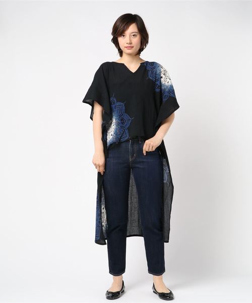 チャイハネ（チャイハネ）の「【チャイハネ】yul 曼荼羅模様ハイローヘムビッグシルエットワンピース（ワンピース・レディース・ホワイト/ネイビー/オレンジ/ミント/イエロー/ブラック×ブルー/パープル/カーキ・FREE）」の14枚目の写真