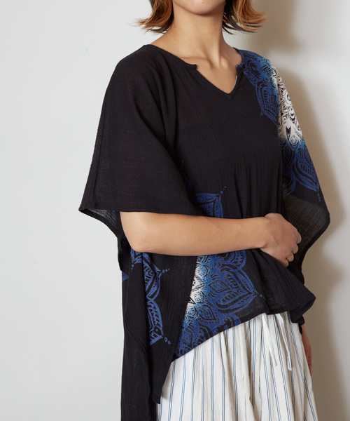 チャイハネ（チャイハネ）の「【チャイハネ】yul 曼荼羅模様ハイローヘムビッグシルエットワンピース（ワンピース・レディース・ホワイト/ネイビー/オレンジ/ミント/イエロー/ブラック×ブルー/パープル/カーキ・FREE）」の10枚目の写真