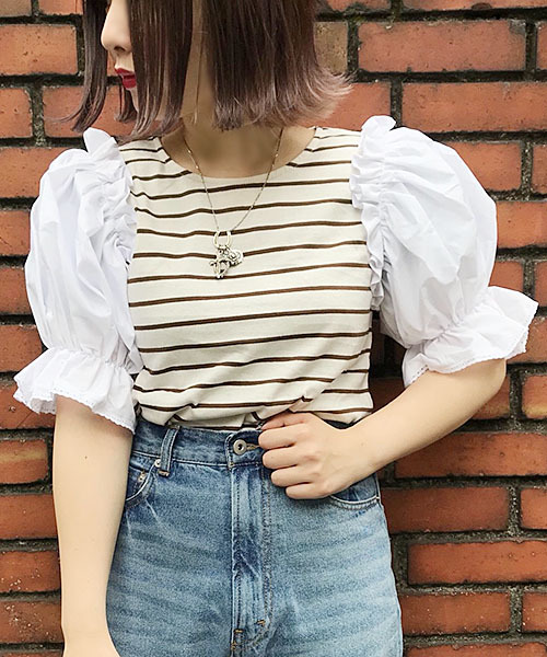 apres jour(アプレジュール)の「袖キャンディボーダートップス【ZOZOTOWN限定アイテム】(Tシャツ/カットソー・レディース・ブラック/ダークブラウン/ピンク・フリー)」の2枚目の写真