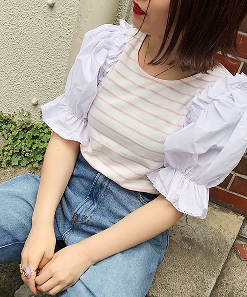 apres jour(アプレジュール)の「袖キャンディボーダートップス【ZOZOTOWN限定アイテム】(Tシャツ/カットソー・レディース・ブラック/ダークブラウン/ピンク・フリー)」の16枚目の写真