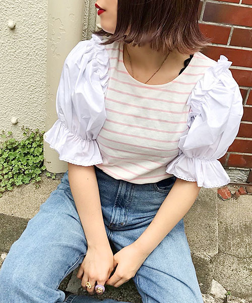 apres jour(アプレジュール)の「袖キャンディボーダートップス【ZOZOTOWN限定アイテム】(Tシャツ/カットソー・レディース・ブラック/ダークブラウン/ピンク・フリー)」の10枚目の写真