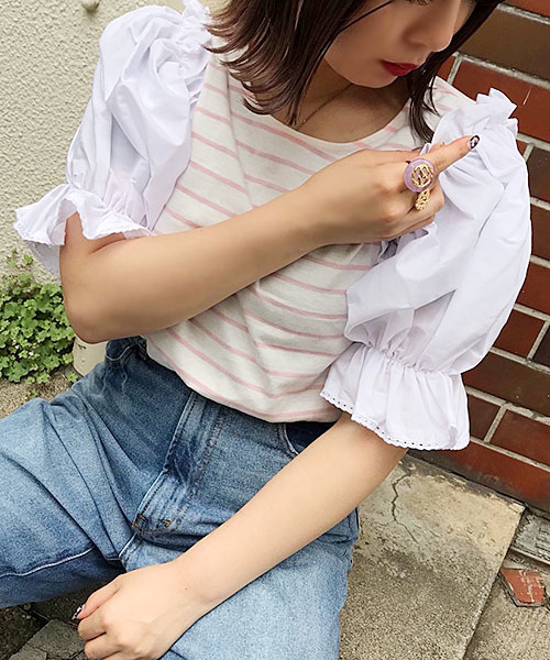 apres jour(アプレジュール)の「袖キャンディボーダートップス【ZOZOTOWN限定アイテム】(Tシャツ/カットソー・レディース・ブラック/ダークブラウン/ピンク・フリー)」の11枚目の写真