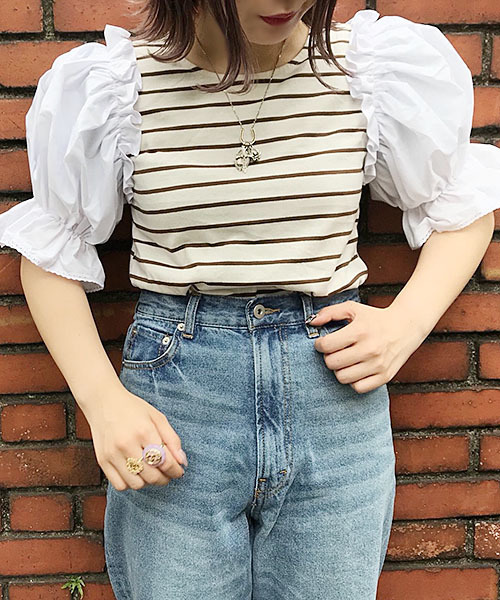 apres jour(アプレジュール)の「袖キャンディボーダートップス【ZOZOTOWN限定アイテム】(Tシャツ/カットソー・レディース・ブラック/ダークブラウン/ピンク・フリー)」の13枚目の写真