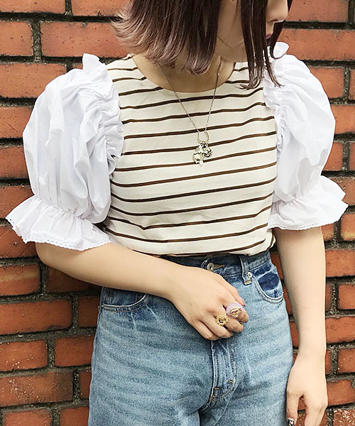 apres jour(アプレジュール)の「袖キャンディボーダートップス【ZOZOTOWN限定アイテム】(Tシャツ/カットソー・レディース・ブラック/ダークブラウン/ピンク・フリー)」の14枚目の写真