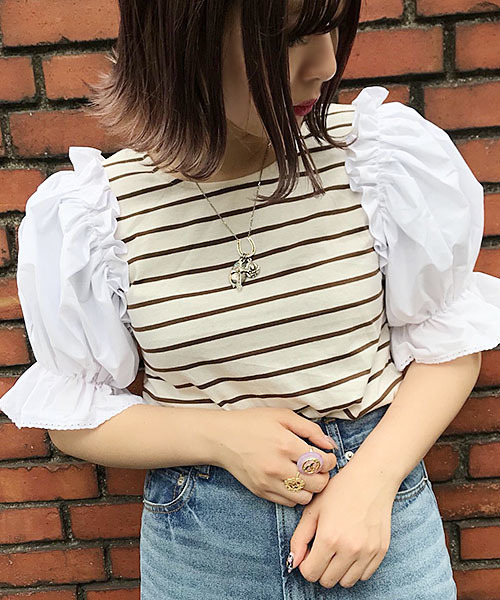 apres jour(アプレジュール)の「袖キャンディボーダートップス【ZOZOTOWN限定アイテム】(Tシャツ/カットソー・レディース・ブラック/ダークブラウン/ピンク・フリー)」の15枚目の写真