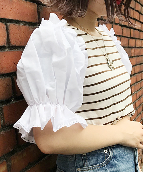 apres jour(アプレジュール)の「袖キャンディボーダートップス【ZOZOTOWN限定アイテム】(Tシャツ/カットソー・レディース・ブラック/ダークブラウン/ピンク・フリー)」の6枚目の写真