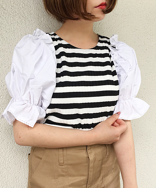 apres jour(アプレジュール)の「袖キャンディボーダートップス【ZOZOTOWN限定アイテム】(Tシャツ/カットソー・レディース・ブラック/ダークブラウン/ピンク・フリー)」の7枚目の写真