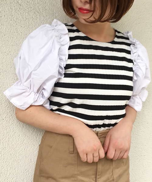 apres jour(アプレジュール)の「袖キャンディボーダートップス【ZOZOTOWN限定アイテム】(Tシャツ/カットソー・レディース・ブラック/ダークブラウン/ピンク・フリー)」の8枚目の写真