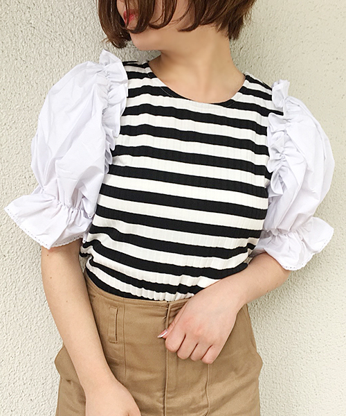 apres jour(アプレジュール)の「袖キャンディボーダートップス【ZOZOTOWN限定アイテム】(Tシャツ/カットソー・レディース・ブラック/ダークブラウン/ピンク・フリー)」の9枚目の写真