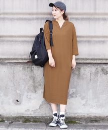 reca | 七分袖 スリット入りリブロングワンピース(ワンピース)