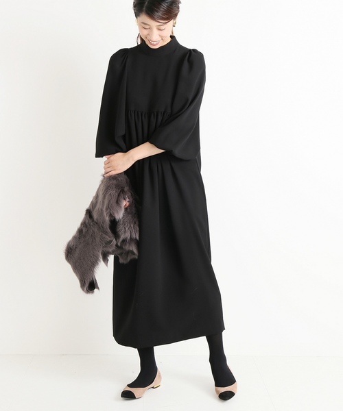 VERMEIL par iena(ヴェルメイユパーイエナ)の「バックサテンジョーゼットギャザーワンピース◆(ワンピース・レディース・ブラック/カーキ/グリーン・FREE)」の7枚目の写真