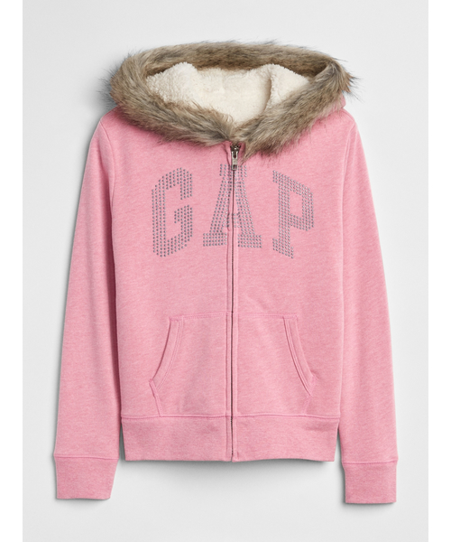 GAP ピンク スパンコール　フード付きファー付きパーカー　平成ギャル　グランジ GAP ピンク スパンコール フード付きファー付きパーカー 平成