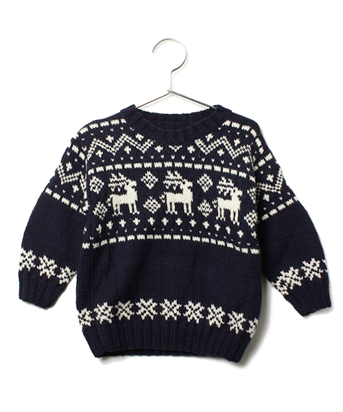 ROSE BUD COUPLES （ローズ バッド カップルズ）の「(STRIKKETEKSTILER NORWAY) GENSER WOOLEN SWEATER（ニット/セーター・キッズ・ブラック/レッド・ONE SIZE）」の2枚目の写真