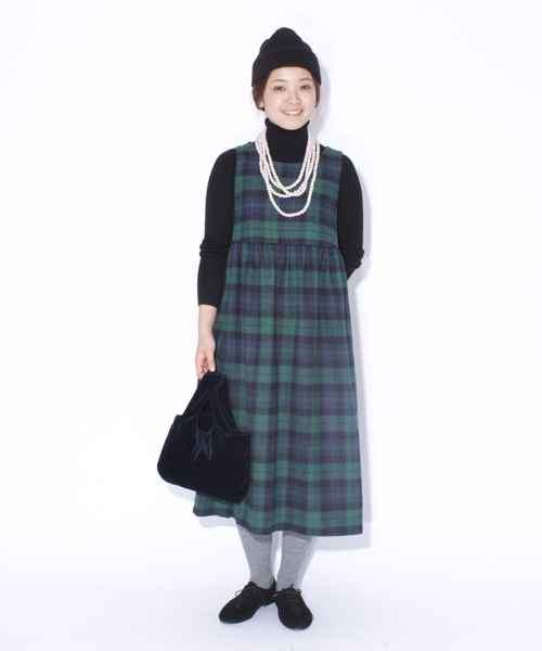 BEAMS BOY(ビームスボーイ)の「□BEAMS BOY / チェック ウエスト切替ノースリーブ **(ワンピース・レディース・グレー/ネイビー・ONE SIZE)」の2枚目の写真