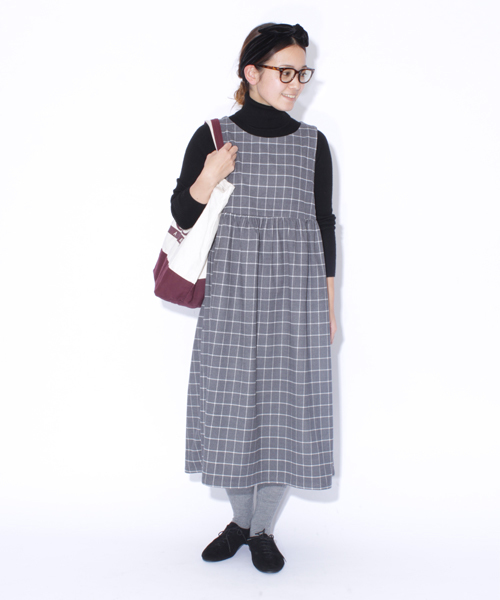 BEAMS BOY(ビームスボーイ)の「□BEAMS BOY / チェック ウエスト切替ノースリーブ **(ワンピース・レディース・グレー/ネイビー・ONE SIZE)」の1枚目の写真