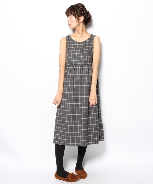 BEAMS BOY(ビームスボーイ)の「□BEAMS BOY / チェック ウエスト切替ノースリーブ **(ワンピース・レディース・グレー/ネイビー・ONE SIZE)」の10枚目の写真